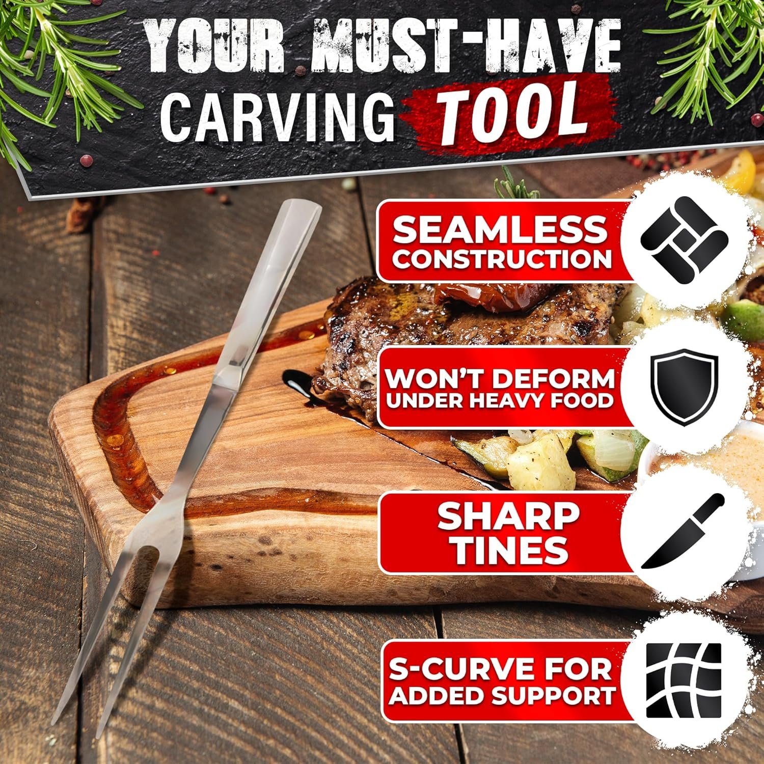 Two Pronged Carving Fork for Meat - 11" Stainless Steel Meat Fork, Rust Resistant, Difficult to Break, Comfortable Handle, Easy to Clean, Lightweight, for Convenient Slicing, Cooking & Serving - Image 4