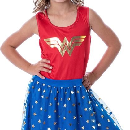DC Comics Girl's Wonder Woman Logo and Stars Tank Nightgown Costume Pajama Dress