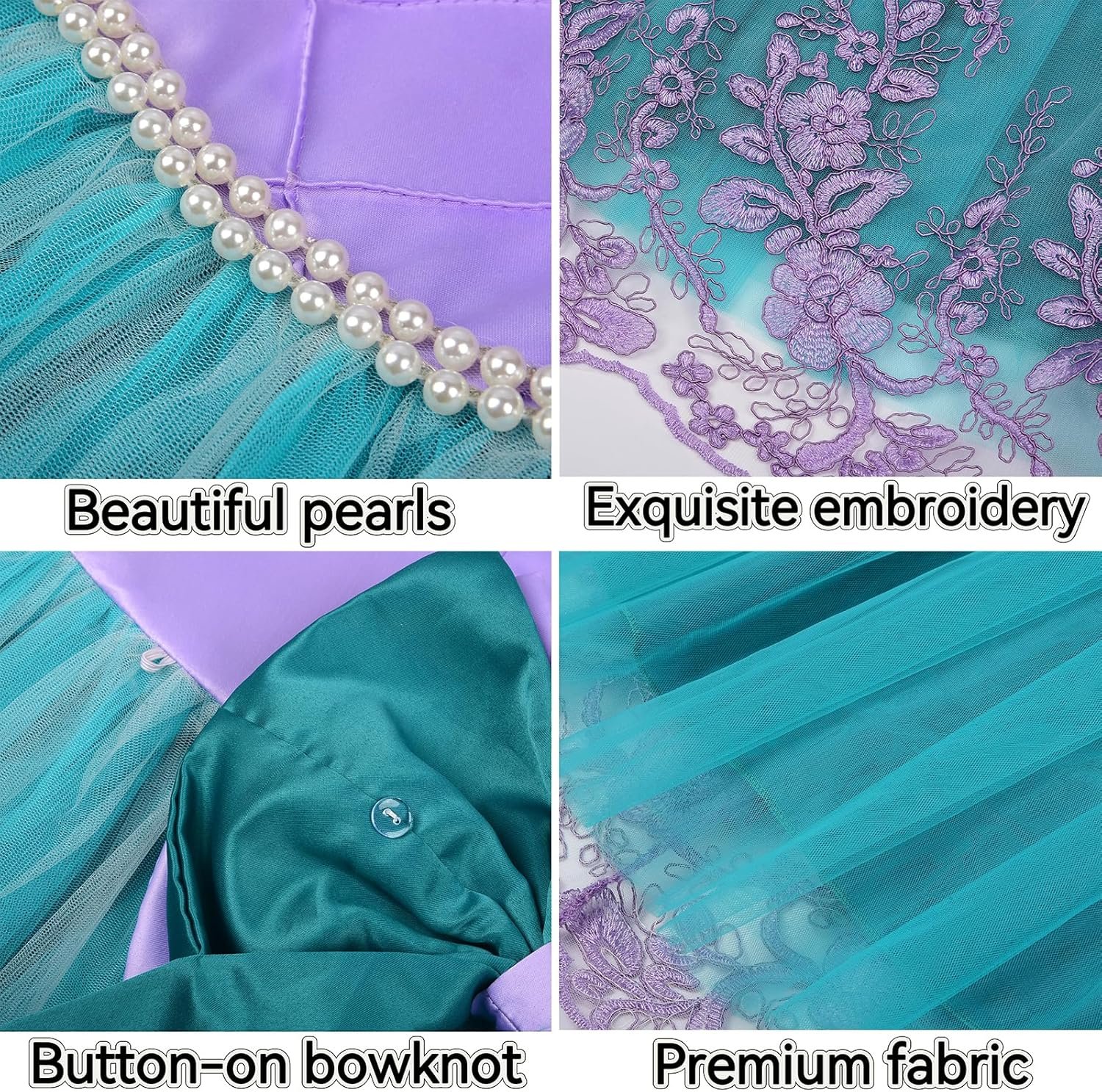 Little Mermaid Costume for Girls Ariel Dress Up Outfit Kids Mermaid Birthday Party Gown Halloween Costume 3-9Y - Image 4