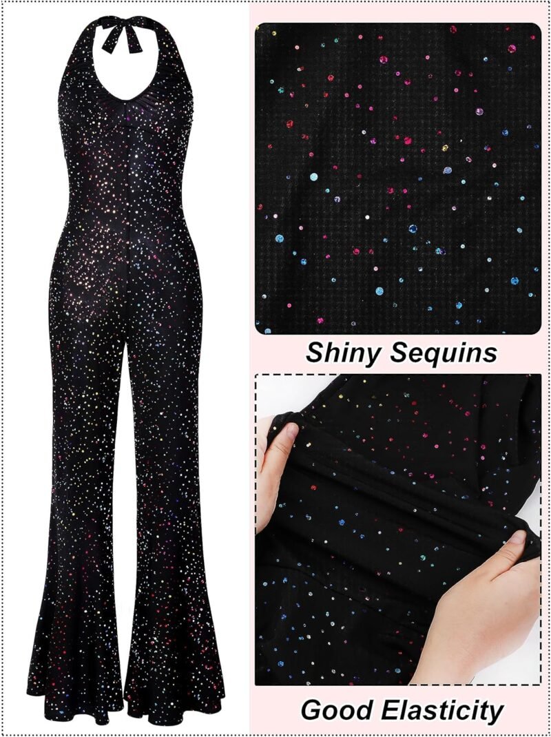 SOMSOC 70s Disco Jumpsuit Costumes Women Fashion Disco Accessories for Halloween Necklace Earrings Bracelet Glasses Belt - Image 5