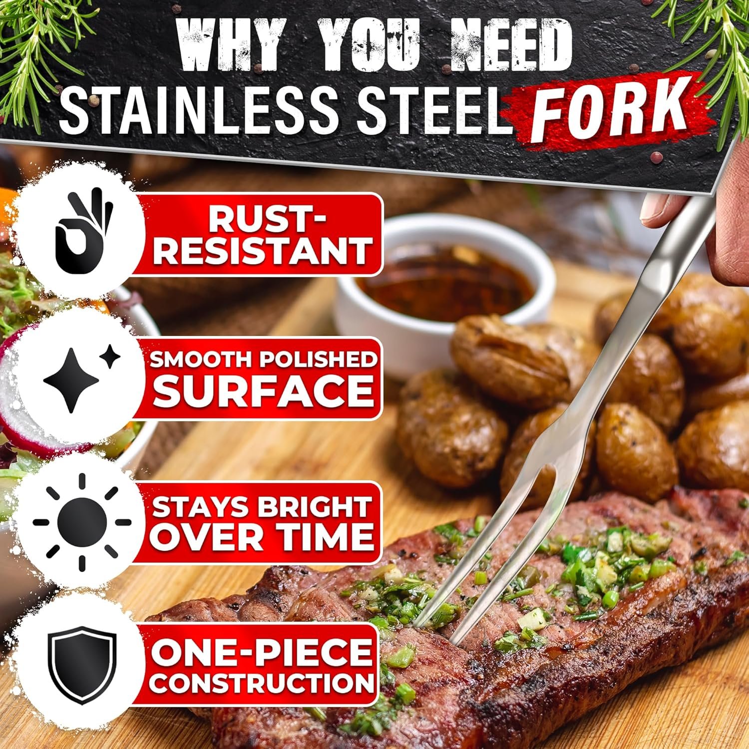 Two Pronged Carving Fork for Meat - 11" Stainless Steel Meat Fork, Rust Resistant, Difficult to Break, Comfortable Handle, Easy to Clean, Lightweight, for Convenient Slicing, Cooking & Serving - Image 3