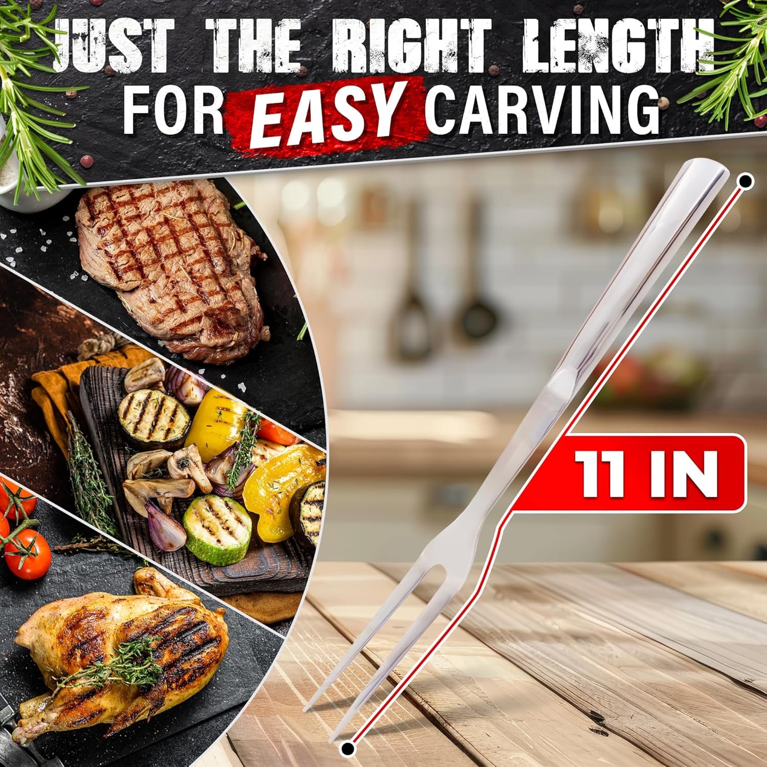 Two Pronged Carving Fork for Meat - 11" Stainless Steel Meat Fork, Rust Resistant, Difficult to Break, Comfortable Handle, Easy to Clean, Lightweight, for Convenient Slicing, Cooking & Serving - Image 2