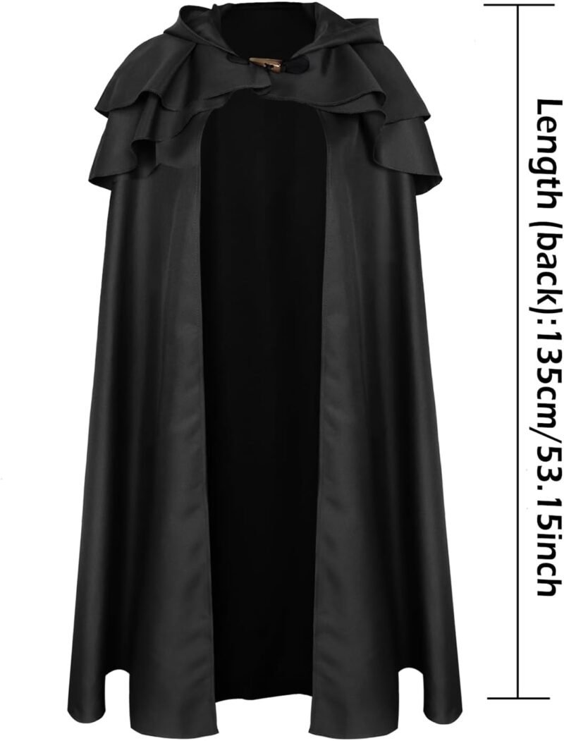 L'VOW Medieval Hooded Cloak Renaissance Cape with Ruffled Shawl Collar for Women Men Halloween Cosplay - Image 6