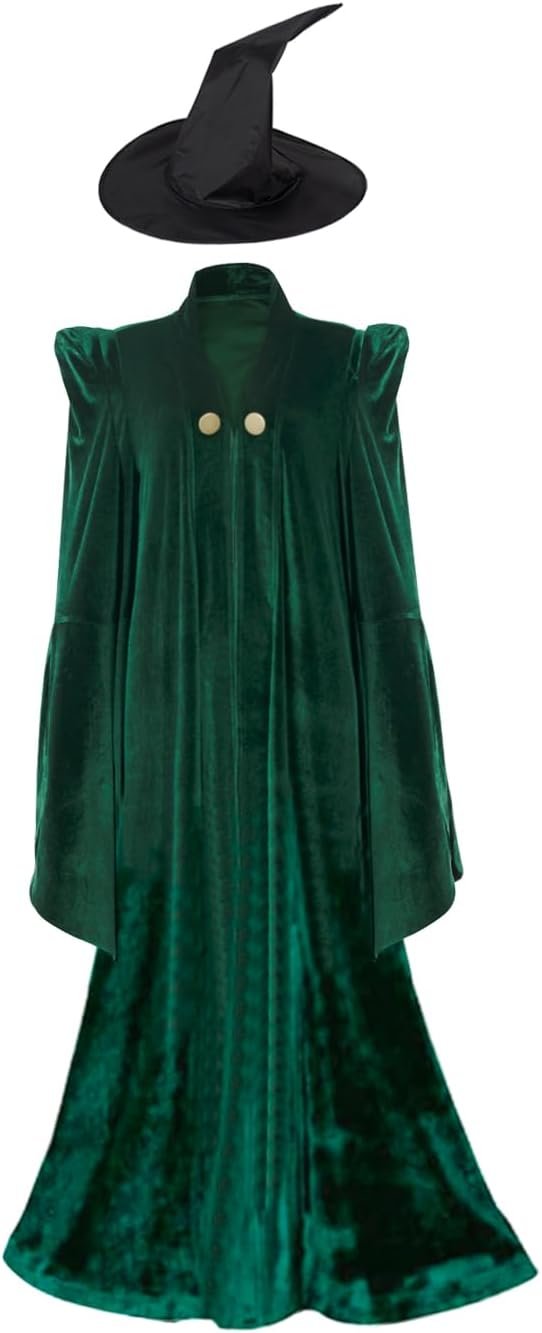 Womens Professor Costume Witch Halloween Cosplay Robe Wizard Cloak Witch Hat - Image 2