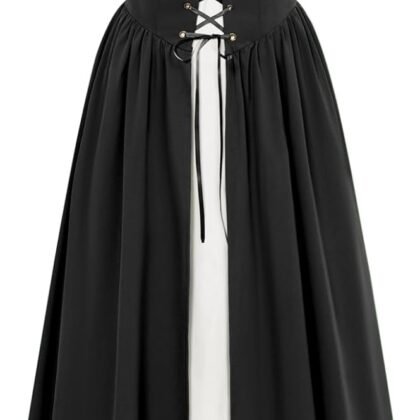 Scarlet Darkness Halloween Renaissance Costume Women Peasant Medieval Dress Short Sleeve Maxi Dresses with Pockets
