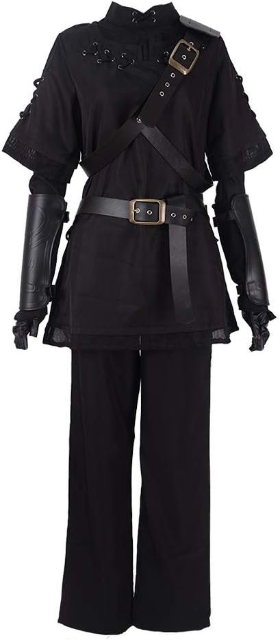 miccostumes Men's Costume Warrior Cosplay Pure Dark Black Uniform Fullset Tunic Pants With Belt and Hat
