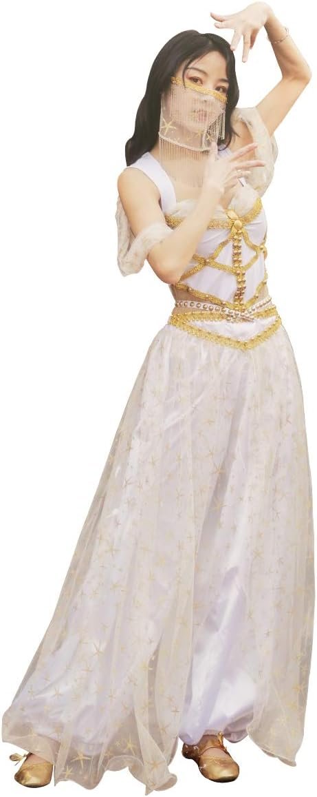 MISI CHAO Belly Dance Jasmine Costume - Aladdin Halloween Outfit Princess Costumes White for Women