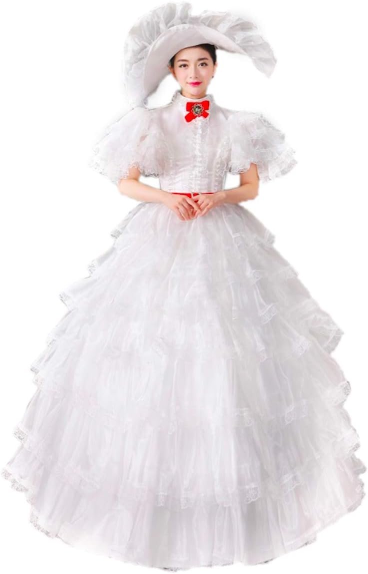 High-end Court Rococo Baroque Marie Antoinette Ball Dresses 18th Century Renaissance Historical Period Dress Gown for Women (XXL:Height67-69 Chest46-48 Waist39-41, Whiet-YL)