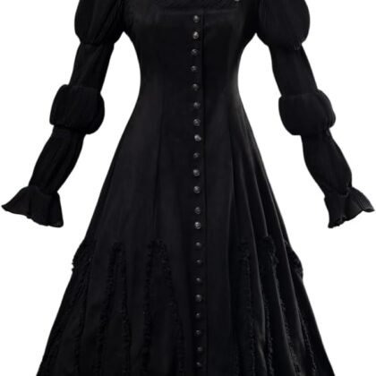 CosFantasy Cosplay Costume Womens Witch Costume Long Black Vintage Dress