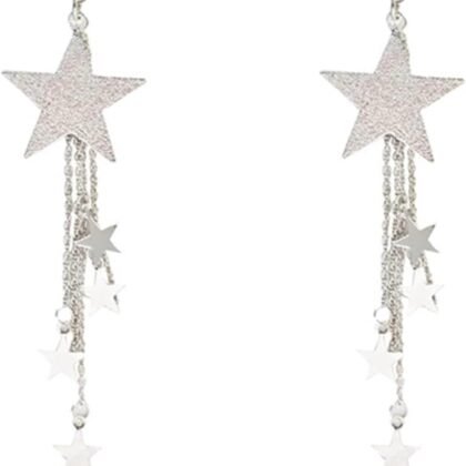 Sliver Star Stud Earrings for Women Rhinestone Big Star Dangle Earrings Lightweight Crystal Dangle Earrings Dainty Fashion Earring Party Jewelry Gifts
