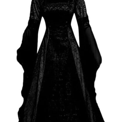 Medieval Victorian Dress for Women,Vintage Witch Halloween Renaissance Costumes Velvet Vampire Hooded Gothic Cosplay Gown