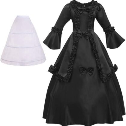BPURB Victorian Costume Dress Bowknot Rococo Ball Gown Dress with Hoop Skirt