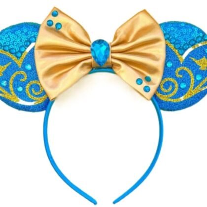 CLGIFT Minnie Ears, Jasmine Princess, Aladdin, Blue Sequin, Rainbow Sparkle, Handmade, Costume Headwear, for Disney fans, all ages, female