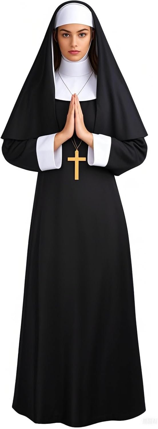 LMYOVE Adult Nun Costume Traditional Professional Nun Dress Halloween Dress up set