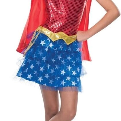 Rubies Girl's DC Superheroes Wonder Woman Sequin Costume Dress with Cape and Tiara, Medium
