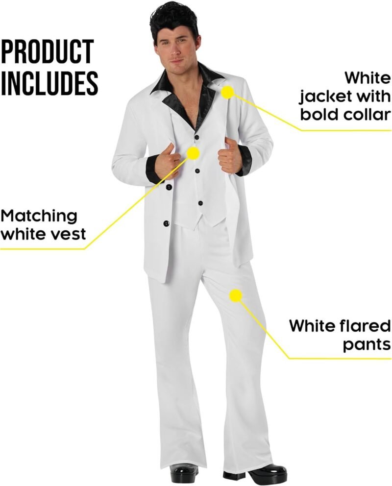 Morph Saturday Night Disco Costume Men 70s White Leisure Suit for Men 70s Fever Outfit Halloween Costumes For Adults - Image 2