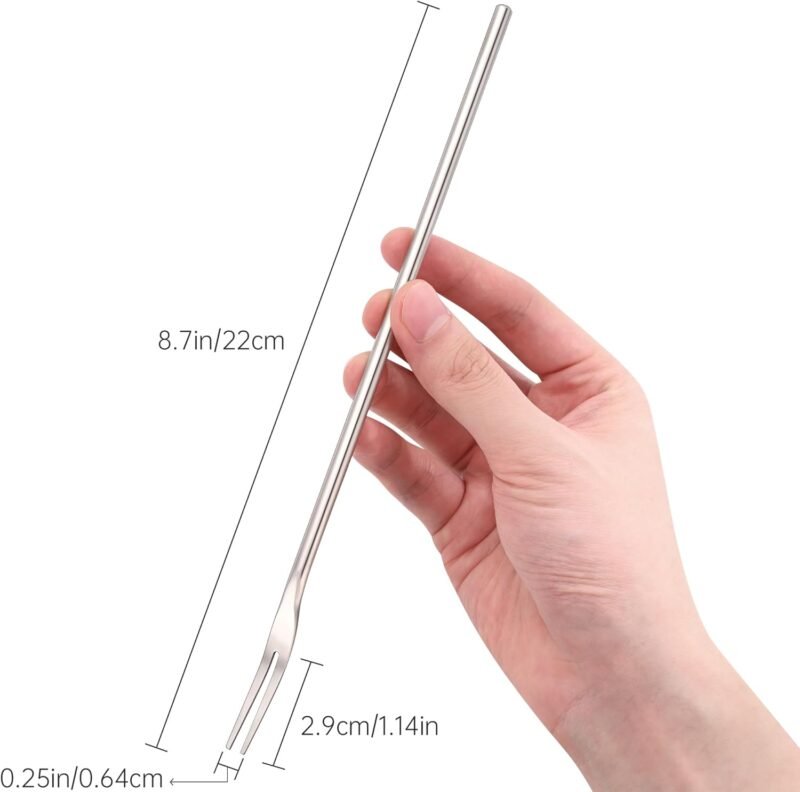 Set of 3 Long Handle Fruit Forks, 8.7 Inch Round Solid Handle Picks Forks for Jar, SUS304 Stainless Steel Olive Forks, 2-Tine Fork for Dessert Appetizer Cocktail Fruit and Vegetables,Silver - Image 7