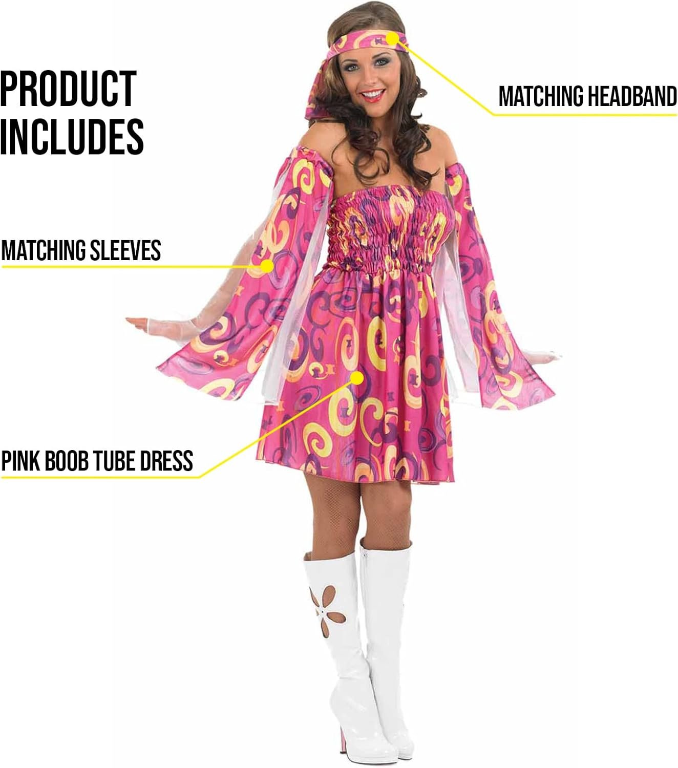 fun shack 70s Fancy Dress Women, Hippy Fancy Dress for Women, Womens Hippie Costume, Gogo Girl Costume Women - Image 4