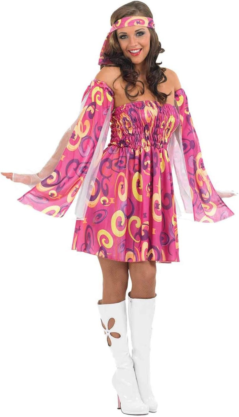 fun shack 70s Fancy Dress Women, Hippy Fancy Dress for Women, Womens Hippie Costume, Gogo Girl Costume Women