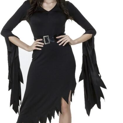 Colorful House Women Halloween Classic Black Witch Costume with Cap