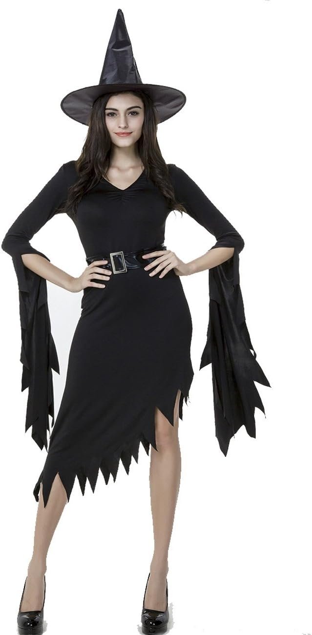 Colorful House Women Halloween Classic Black Witch Costume with Cap