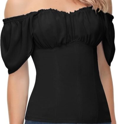 Scarlet Darkness Women Renaissance Shirt Off Shoulder Flutter Short Sleeve Top Summer Square Neck Peasant Blouse