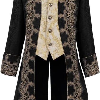 Crubelon Men Steampunk Medieval Jacket Gothic Victorian Frock Coat Uniform