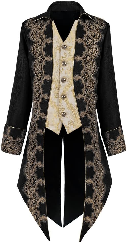 Crubelon Men Steampunk Medieval Jacket Gothic Victorian Frock Coat Uniform