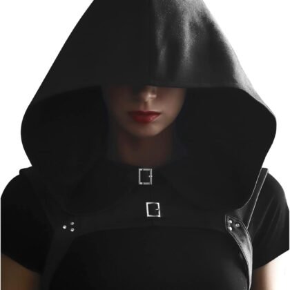 FURPHI Steampunk Medieval Hooded Cowl Hat Gothic Soft Faux Suede Cape Costume for Men Women Halloween