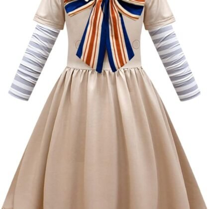 Kids Girls Big Bow School Uniform Dress Halloween Horror Doll Cosplay Costume False Two-piece Dress