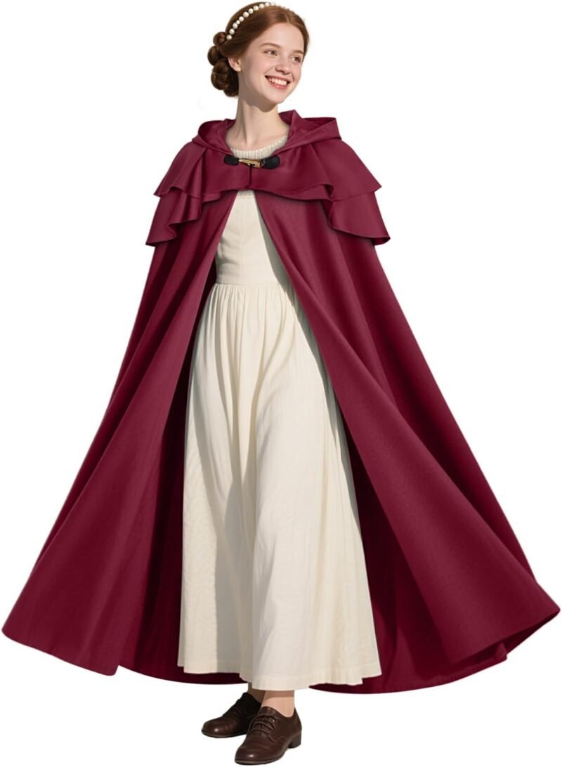 L'VOW Medieval Hooded Cloak Renaissance Cape with Ruffled Shawl Collar for Women Men Halloween Cosplay - Image 8