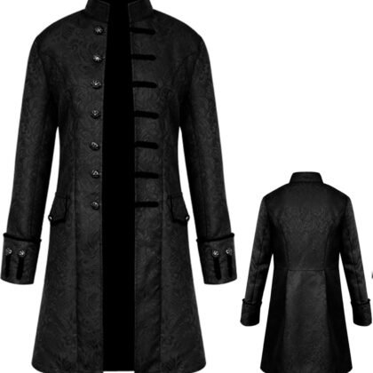 Mens Vintage Steampunk Jacket, Embroidered Victorian Tailcoat Medieval Gothic Vampire Cosplay Halloween Costume