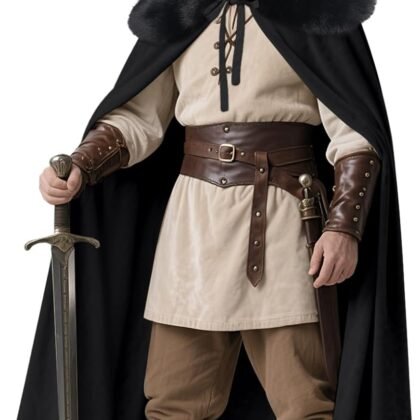 L'VOW Viking Fur Cloak Renaissance Fur Cape - Velvet Cloak with Fur Medieval King Cape Cosplay Costume