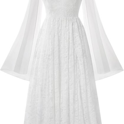 Scarlet Darkness Women's Renaissance Goddess Costume Lace Fairy Dress Formal Evening Maxi Dress with Removable Flare Sleeve