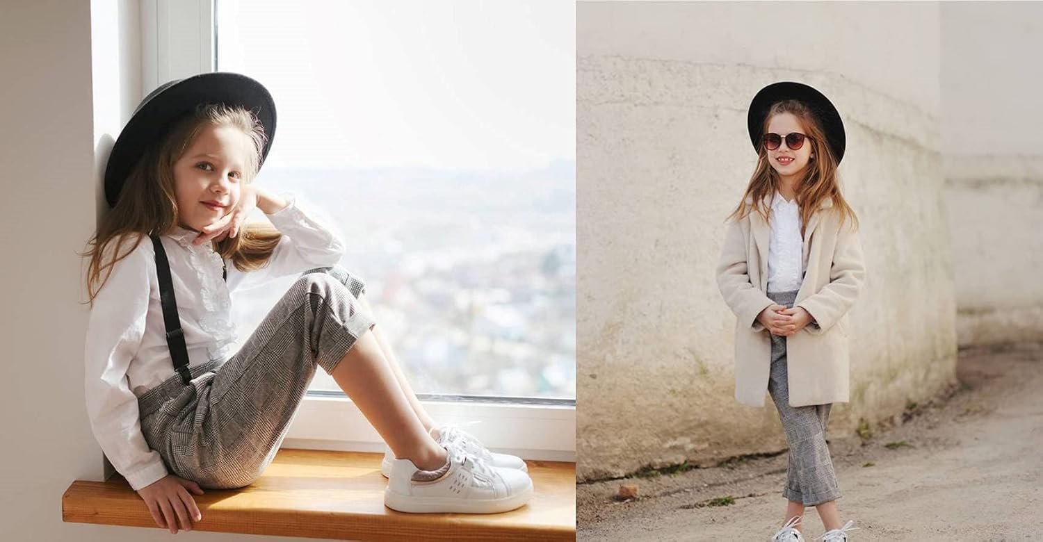 Girls Felt-Fedora-Hat Classic Wide Brim Belt-Buckle Panama Hat for Kids 7-15 Years - Image 6