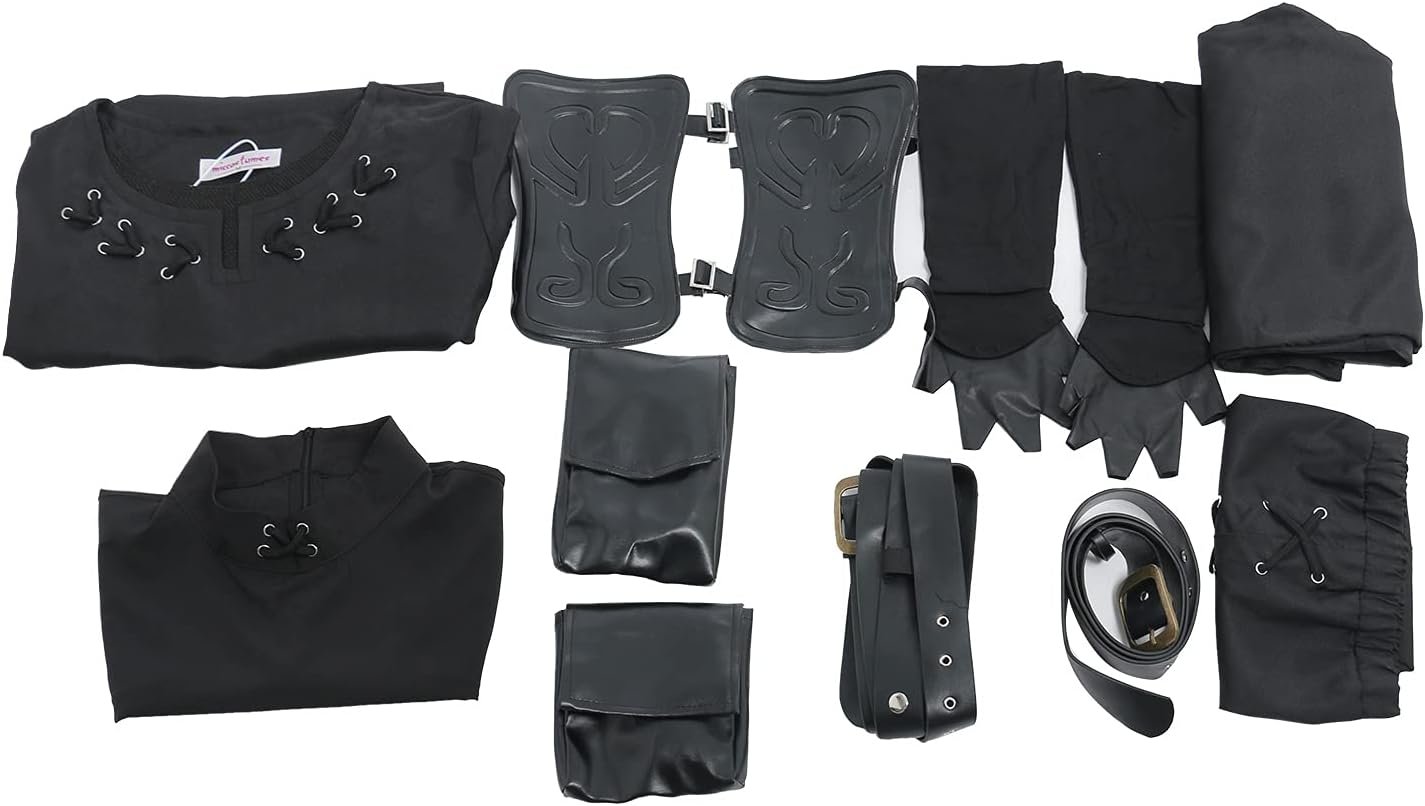 miccostumes Men's Costume Warrior Cosplay Pure Dark Black Uniform Fullset Tunic Pants With Belt and Hat - Image 7