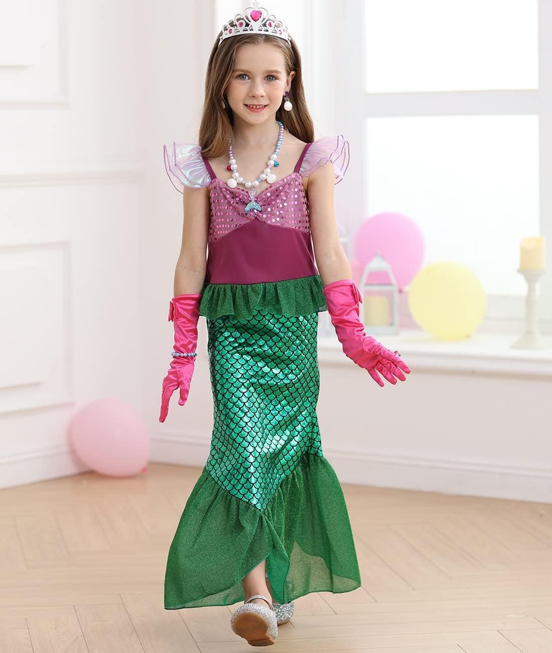 Little Girls Mermaid Costume Princess Dress Up Ariel Outfits with Accessories Wig Birthday Party Halloween Cosplay, Green, 2-3 Years(Tag 100) - Image 2