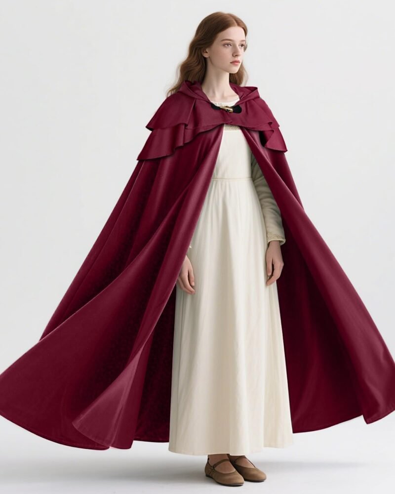 L'VOW Medieval Hooded Cloak Renaissance Cape with Ruffled Shawl Collar for Women Men Halloween Cosplay - Image 2