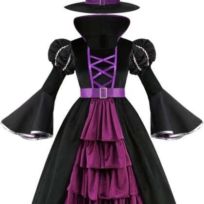 yolsun Purple Witch Costume for Girls Bubble Sleeve Halloween Witch Dress for Kids