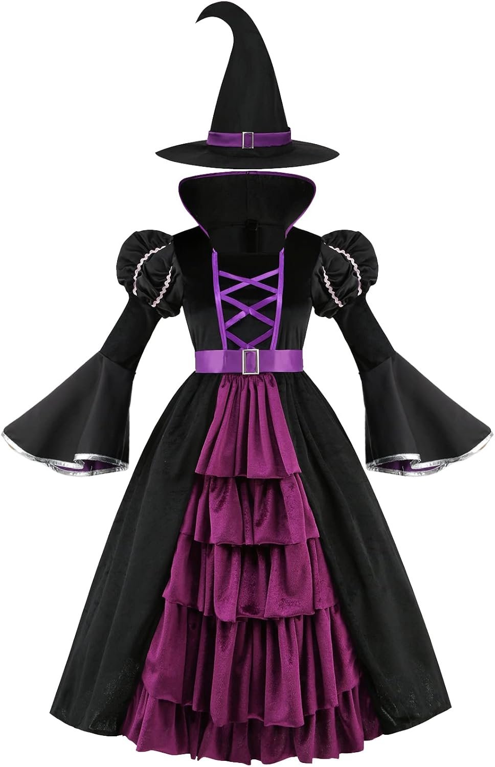 yolsun Purple Witch Costume for Girls Bubble Sleeve Halloween Witch Dress for Kids