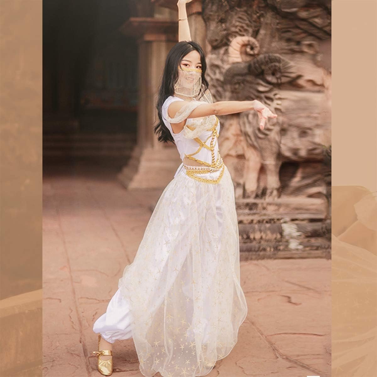 MISI CHAO Belly Dance Jasmine Costume - Aladdin Halloween Outfit Princess Costumes White for Women - Image 4