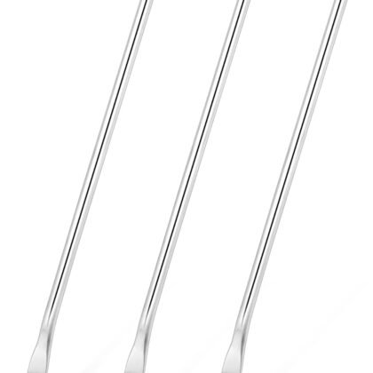 Set of 3 Long Handle Fruit Forks, 8.7 Inch Round Solid Handle Picks Forks for Jar, SUS304 Stainless Steel Olive Forks, 2-Tine Fork for Dessert Appetizer Cocktail Fruit and Vegetables,Silver