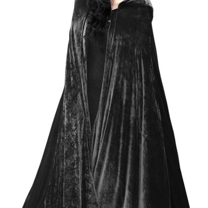 Unisex Adult Black Witch Cape Full Length Hooded Robe Cloak Halloween Dress Up Parties