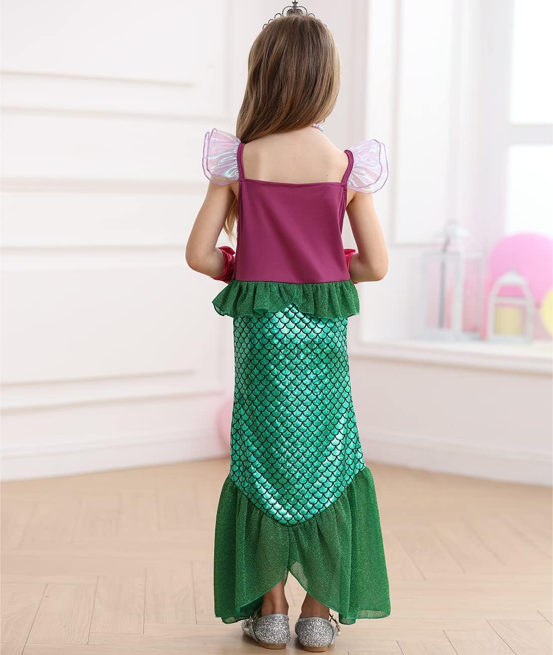 Little Girls Mermaid Costume Princess Dress Up Ariel Outfits with Accessories Wig Birthday Party Halloween Cosplay, Green, 2-3 Years(Tag 100) - Image 4