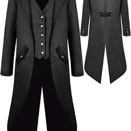 BITSEACOCO Mens Gothic Medieval Tailcoat Jacket, Steampunk Vintage Victorian Frock High Collar Coat