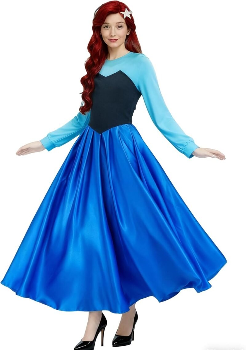 Poboola Ariel Costume Women Mermaid Princess Dress Adult Halloween Party Cosplay Blue Classic Fancy Dress with Headwear - Image 3