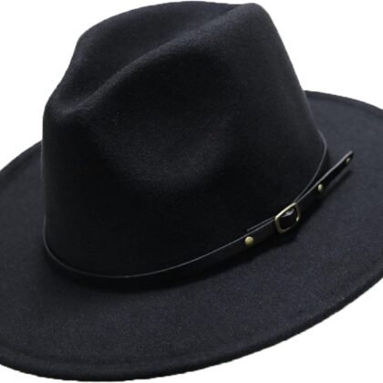 Girls Felt-Fedora-Hat Classic Wide Brim Belt-Buckle Panama Hat for Kids 7-15 Years