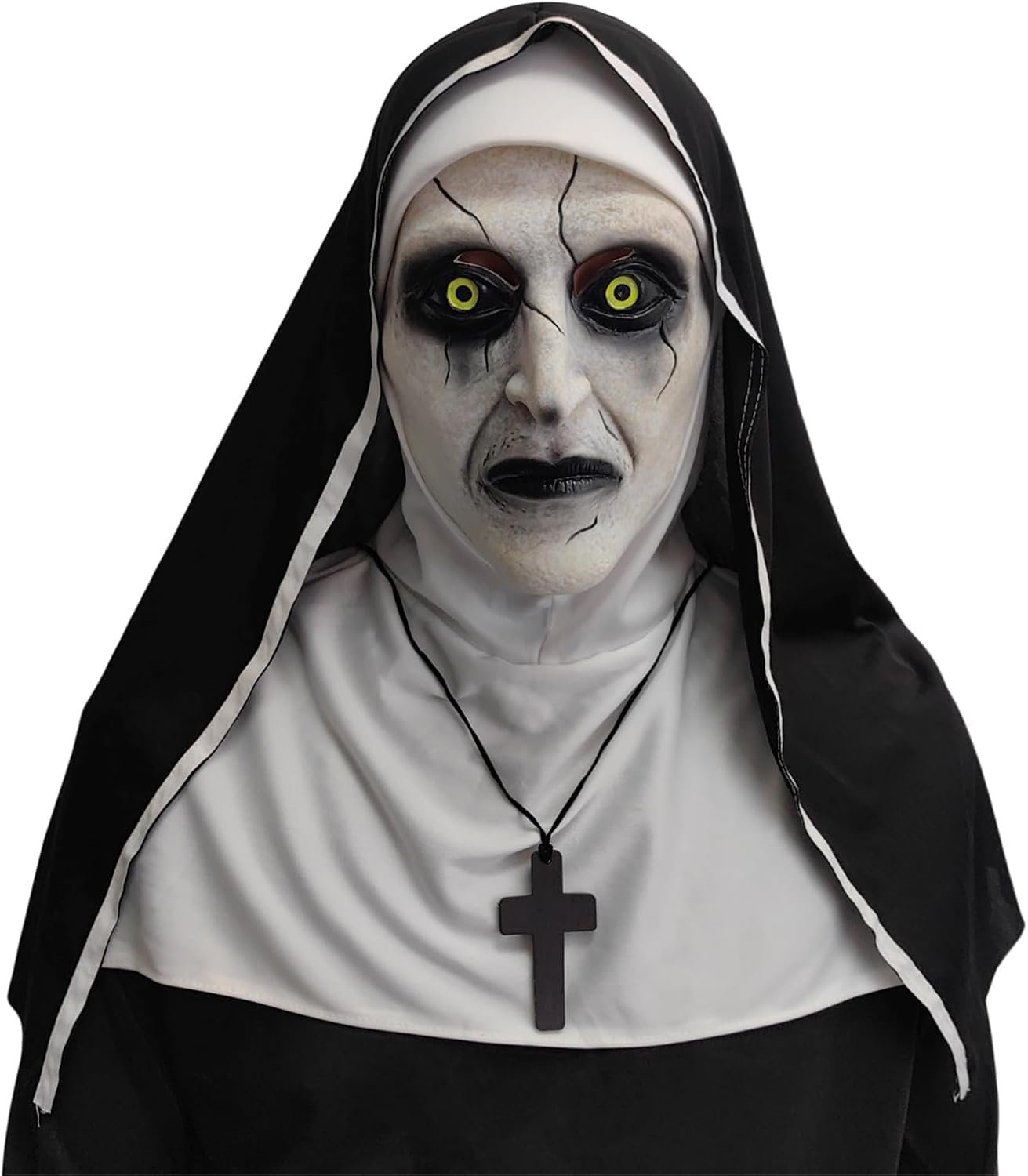 Halloween Scary Nun Mask, Full Head Latex Nun Mask with Cross Charms for Horror Parties Cosplay