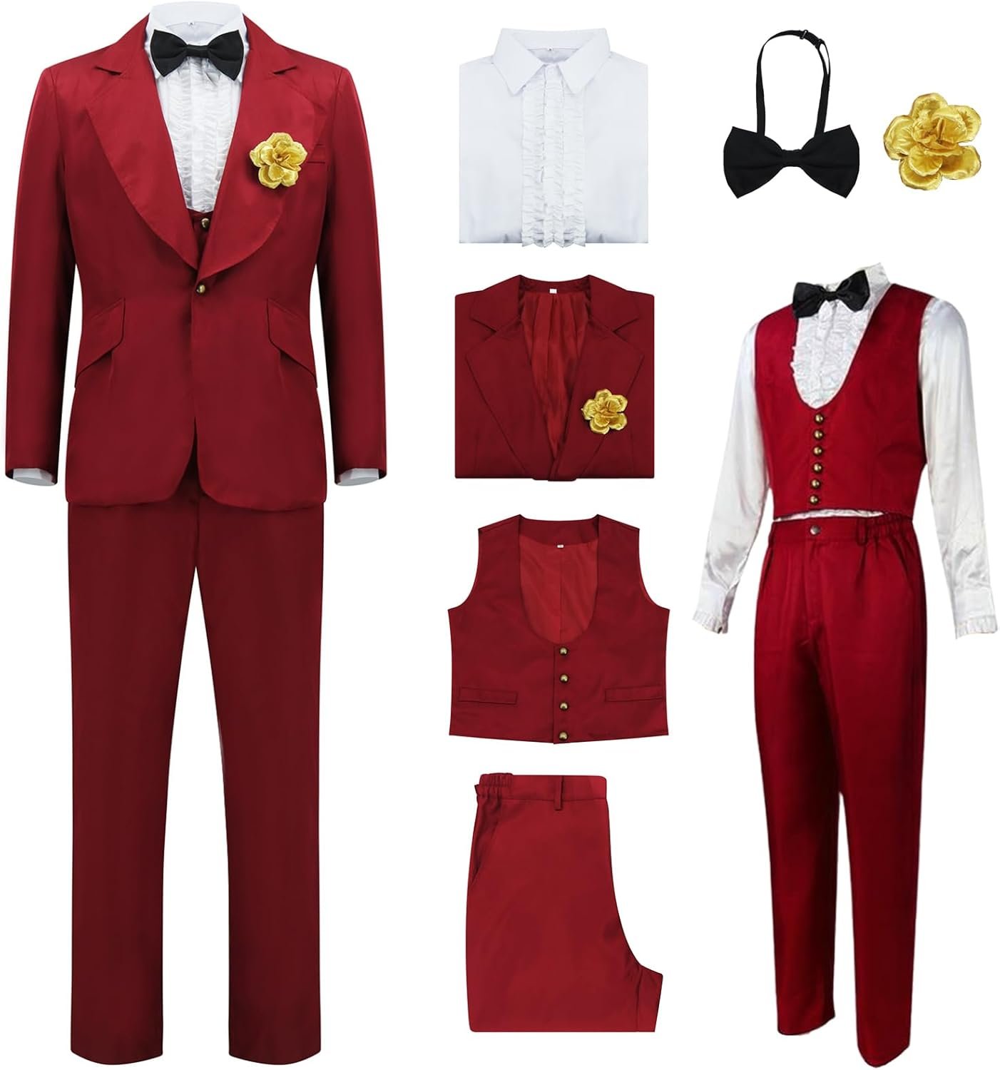 Poboola Betelgeuse Costume Red Suit Mens Wedding Weird Outfit Halloween Couple Costumes Horror Funny Beetle Movie Cosplay - Image 6