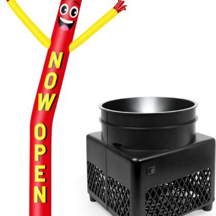 6FT Now Open Inflatable Tube Man with Weather-Resistant Blower (5.5'' Diameter) and Built-in LED - Wacky Waving Dancing Guy for Business Advertising Promotion